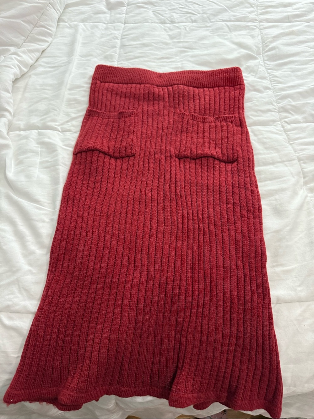 Ribbed Pocket Midi Skirt in Deep Red